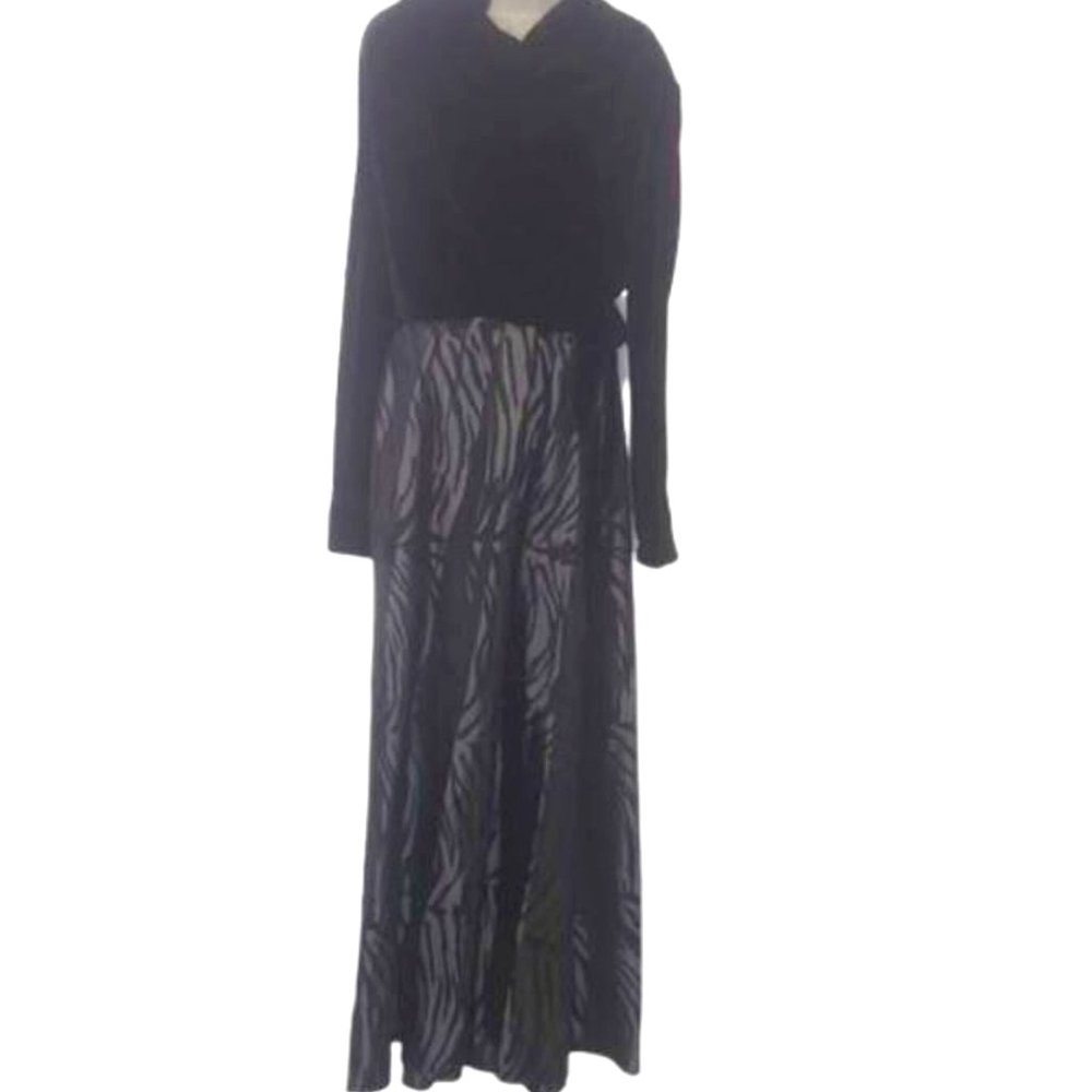 Vintage Tom Barra Collection Velvet and Taffeta Maxi Faux Wrap Dress